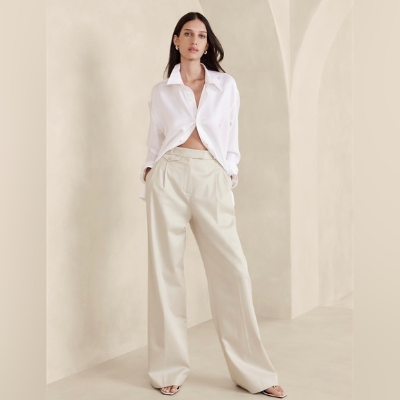 FINAL MARKDOWN! Banana Republic Transition Cream Carmel Pleated Wide Leg Pant - Picture 1 of 8